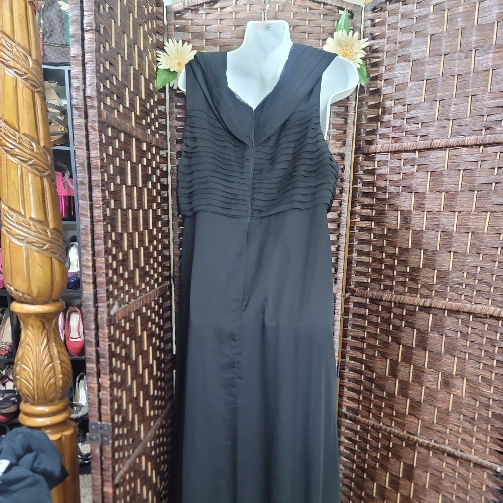 Adrianna Papell Portrait Collar Ruched Black Formal Dress Chiffon Women Size 16 - Picture 6 of 11